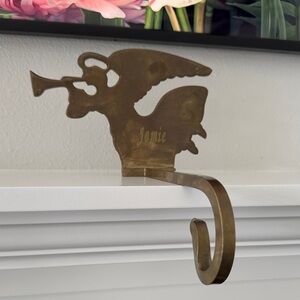 Vintage Solid Brass Angel Stocking Holder Long
Arm with the name Jamie engraved.
